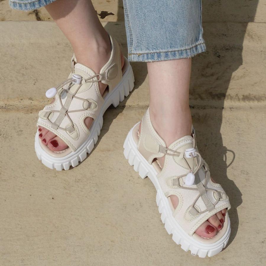 Scramble サンダル レディーズ 厚底 夏 歩きやすい 黒 履き