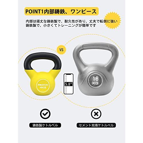 PROIRON ケトルベル 4kg 一体型鋳鉄 ジムや自宅に最適 3年