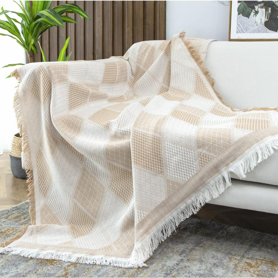 HomeFirst 北欧風 マルチカバー 長方形 ソファーカバー フリンジ付き 1