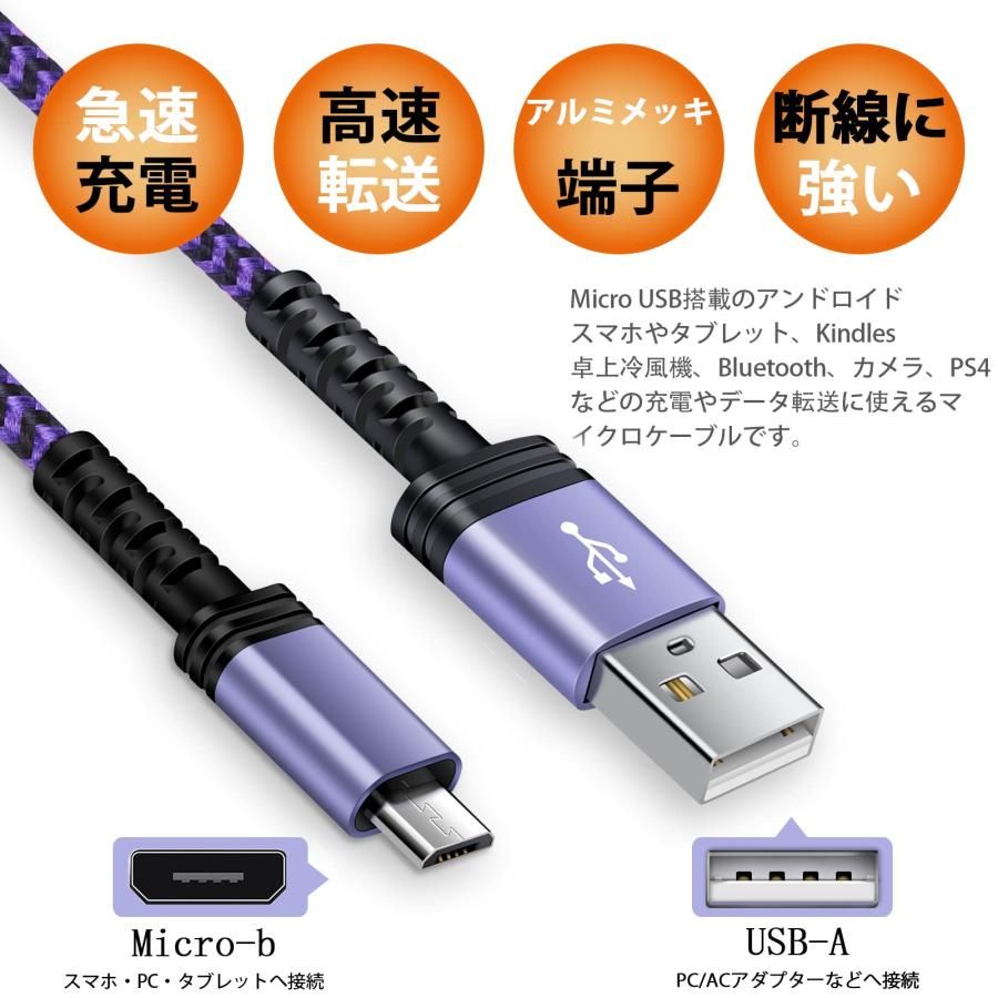 Viviber マイクロ usb ケーブル type A-マイクロb Micro充電コード1.8M