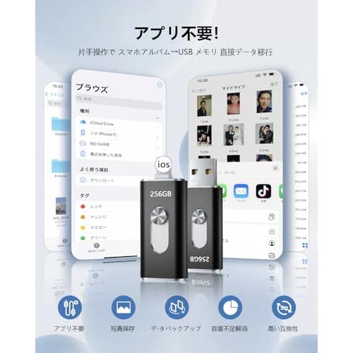 256GB usbメモリアプリ不要・アルバムから写真保存４in1プッシュ型 Phone対応 スマホ携帯 高速 データ保存 バックアップ iOS/_1