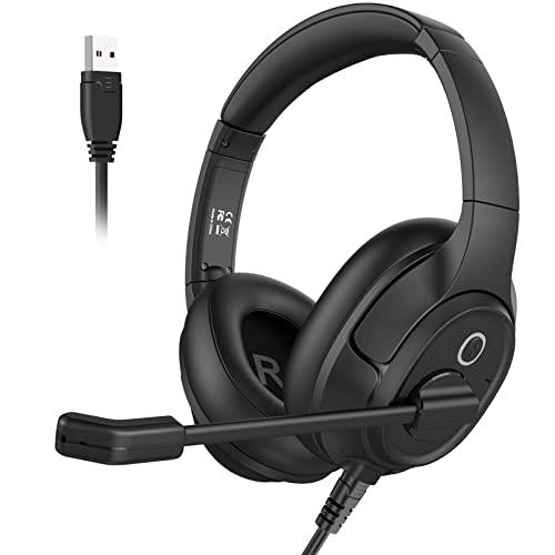 EKSA ヘッドセット USB接続 通話ノイズリダクション マイク搭載 PC用