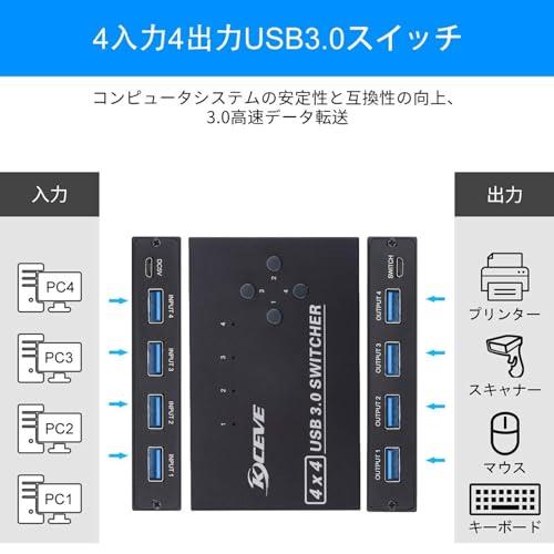KCEVE USB切替器3.0、USB切り替え機4入力4出力5Gbps高速転送、手動切替