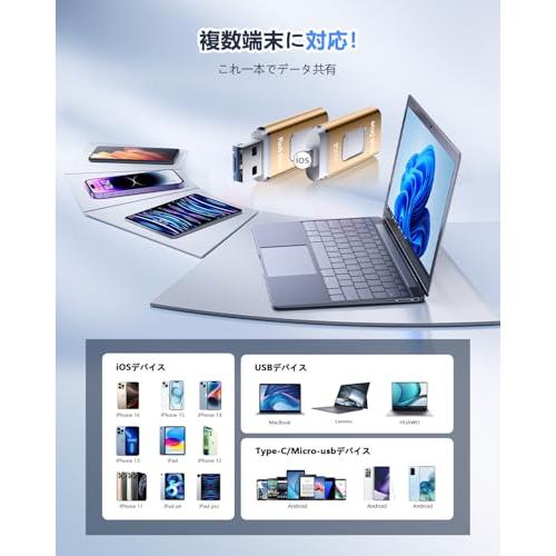 専用アプリ不要 アルバム整理簡単Phone用USBメモリ 4in1 USBメモリ256GB phone用外付けメモリ 高速USB3.0 タイプc_1