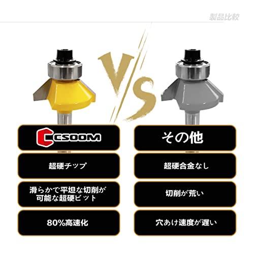 CSOOM 45度面取りビット 4本セット、6mmシャンク、超硬トリマー