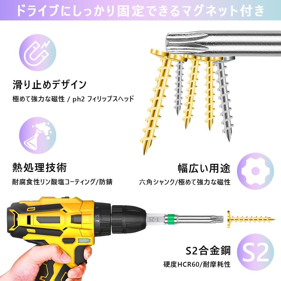 トルクスネジ用ビット 7点セット 65mm 片頭トルクス 六角軸 6.35mm