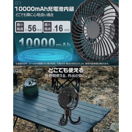 左右360°自動首振り＆10000mAh 充電式扇風機 usb扇風機 携帯扇風機