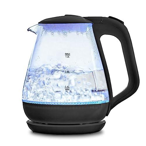 ヒロコーポレーション ガラスケトル 大容量 1.2L 自動スイッチOFF 青く