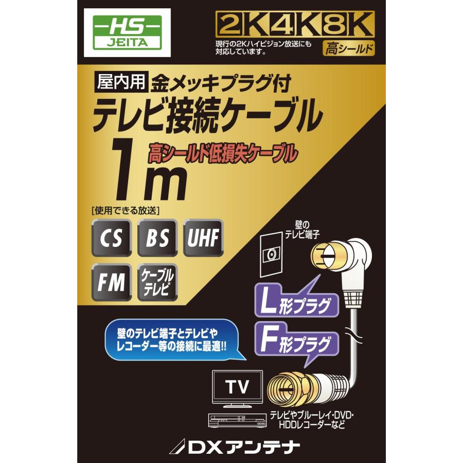 DXアンテナ テレビアンテナケーブル 1m しっかり接続ネジ式F字プラグ