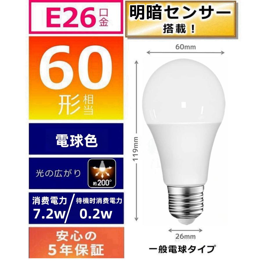LED電球 E26口金 電球60形相当 電球色相当(7.2W) 常夜灯相当 一般電球