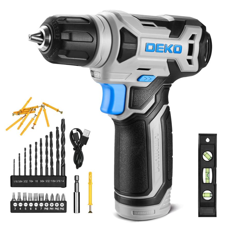 電動ドリル DEKOドリルドライバー 8V 9.5mm キーレスチャック 42点組