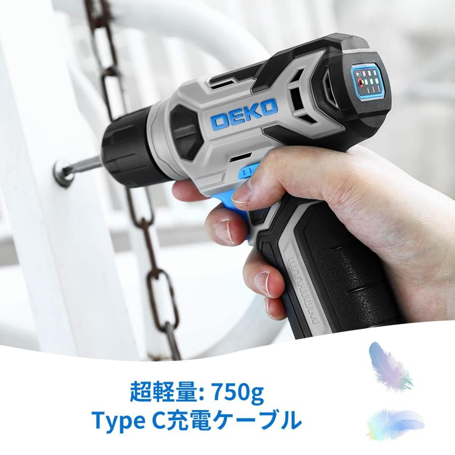 電動ドリル DEKOドリルドライバー 8V 9.5mm キーレスチャック 42点組