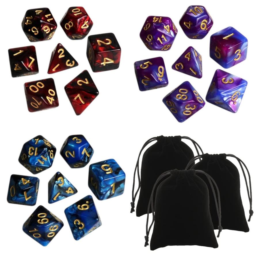多面体 ダイス サイコロ セット 7サイズ アクリル 3色 21個入り D20