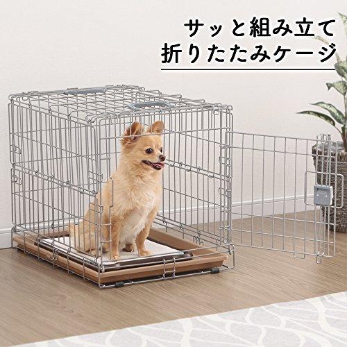 アイリスオーヤマ 犬 猫 ケージ 折りたたみ シルバー/ブラウン 小型犬用 幅46×奥行63×高さ50cmの画像