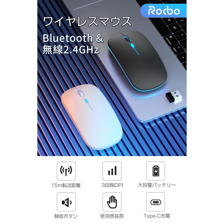 2024極薄型モデル＆Type-C充電式マウス 無線 Bluetooth5.2