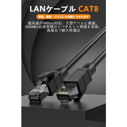 CAT 8 イーサネットケーブル シールド SFTP CAT.8 スリムLANケーブル、高速40Gbps/2000MHz高速転送に対応した