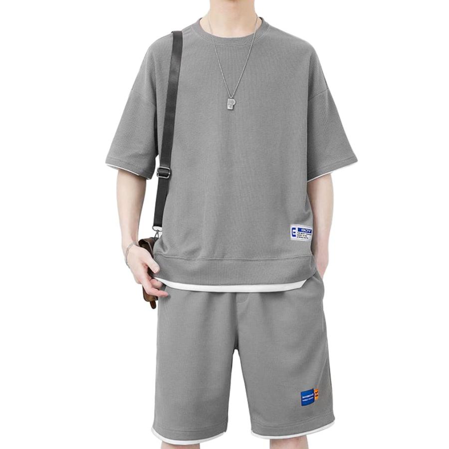 メンズ無地上下セット半袖Tシャツロングパンツ夏 セットアップ 半袖 大きいサイズ メンズ 上下セット スウェット