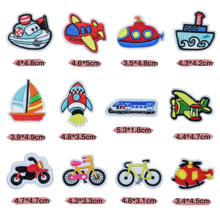 YFFSFDC 乗り物 ワッペン 24枚セット 刺しゅうワッペン 車/船/ロヶット