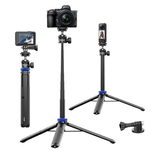 Goproカメラ用自撮り棒三脚、157cm伸縮式三脚スタンド、360°ボール 