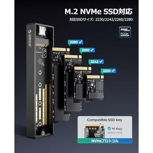 ORICO M.2 NVMe SSD 外付けケース USB 3.2 Gen2 10Gbps高速データ転送