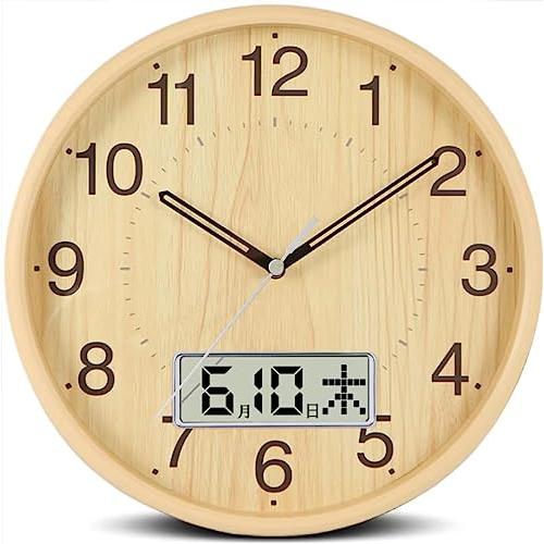 Nbdeal 掛け時計 電波時計 静音 連続秒針 直径35cm 大型液晶 日付 曜日