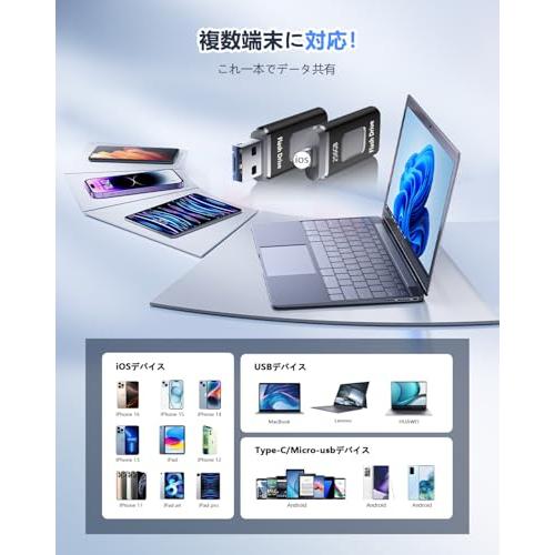 専用アプリ不要 アルバム整理簡単Phone用USBメモリ 4in1 USBメモリ256GB phone用外付けメモリ 高速USB3.0 タイプc_2