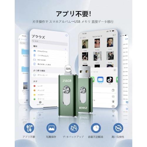 256GB usbメモリアプリ不要・アルバムから写真保存４in1プッシュ型 Phone対応 スマホ携帯 高速 データ保存 バックアップ iOS/_1
