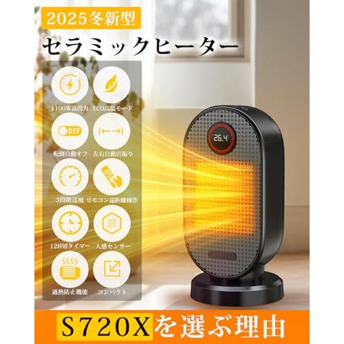 セラミックヒーター 小型 速暖 人感センサー付き ECO恒温モード 2025冬