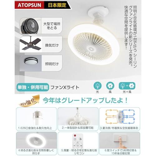 壁スイッチのメモリー・省エネATOPSUN シーリングファンライト ファン