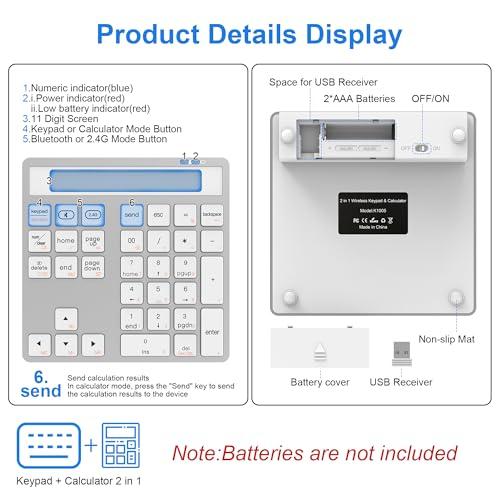 テンキー Bluetooth / 2.4Gワイヤレス 数字 キーボード 電卓超薄型