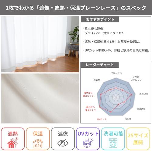 カーテン研究所≪遮熱・保温・遮像プレーンレース ホワイト≫ 幅100cm