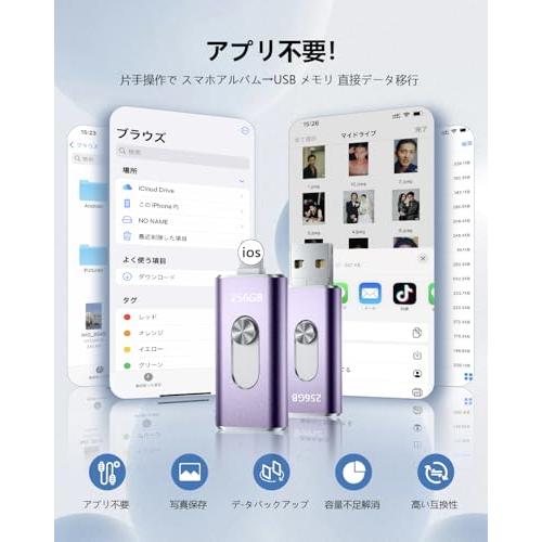 256GB usbメモリアプリ不要・アルバムから写真保存4in1プッシュ型