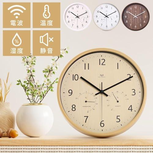 life_mart 掛け時計 壁掛け時計 電波時計 温度 湿度 自動調整 夜間秒針 