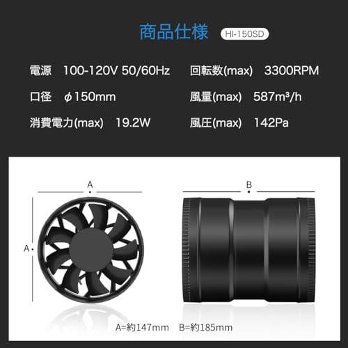 Hon&Guan ダクトファン 150mm 中間取付型インボイス制度登録店ダクト用