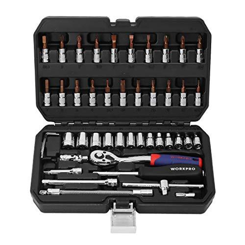 WORKPRO ソケットレンチセット ラチェットレンチ オフセットタイプ 差込角6.35mm（1/4インチ) 46点組 自動車修理 車メンテナン | 