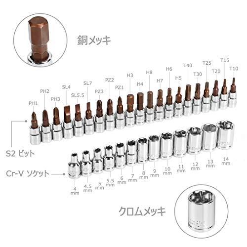 WORKPRO ソケットレンチセット ラチェットレンチ オフセットタイプ 差込角6.35mm（1/4インチ) 46点組 自動車修理 車メンテナン |  | 01