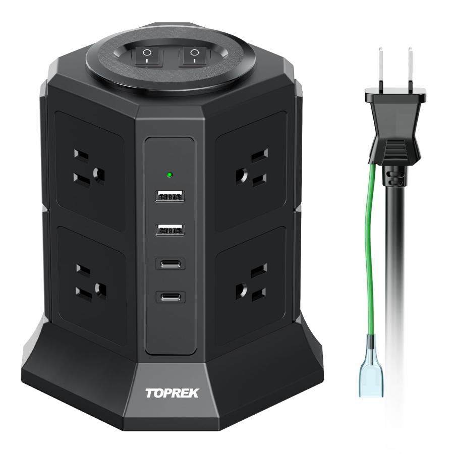 TOPREK 電源タップ 縦型コンセント 延長コード 3m タワー式 usb付き