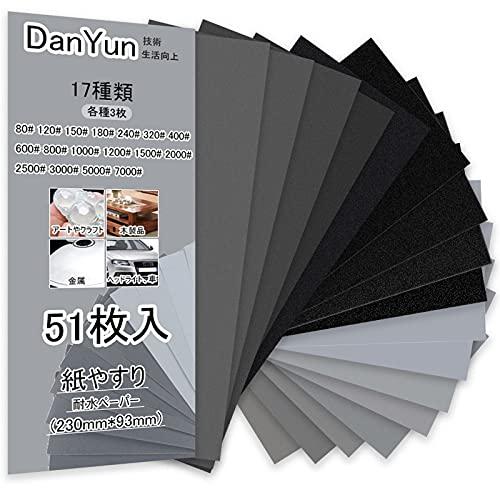 DanYun 紙やすり 17種51枚 耐水ペーパー セット サンドペーパー 紙ヤスリ かみやすり 7000 5000 3000 2500 200 の商品画像
