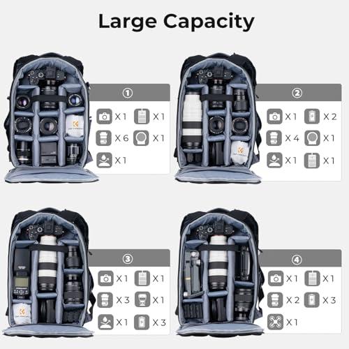 K&F Concept カメラリュック 一眼レフ カメラバッグ 防水 大容量 三脚