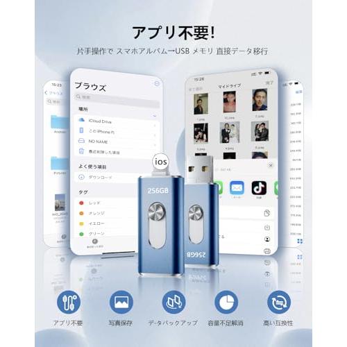 USBメモリ 256GB 高速 バックアップ　4in1 データ保存 Amazon.co.jp: 【専用アプリ不要】4in1 iPhone対応 USBメモリ 256GB