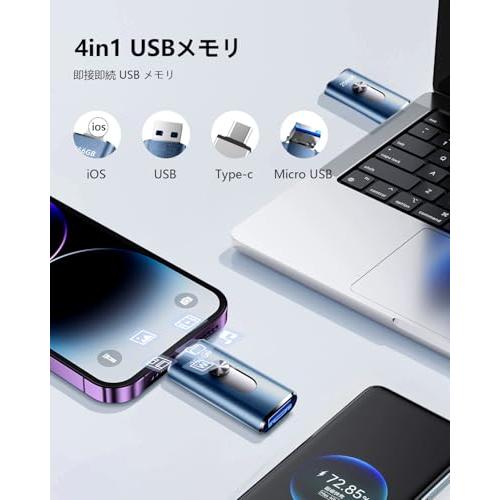 256GB usbメモリアプリ不要・アルバムから写真保存4in1プッシュ型