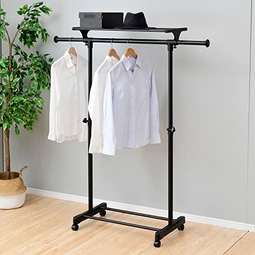 山善] ハンガーラック キャスター付き 幅80-132×奥行43×高さ95.5-158.5