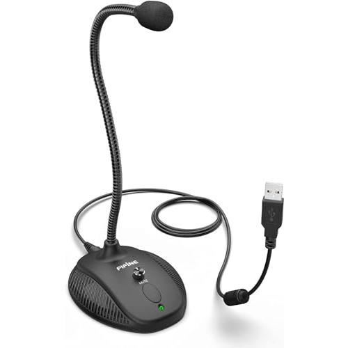 FIFINE USBコンデンサーマイク 卓上マイク 単一指向性 音量調節