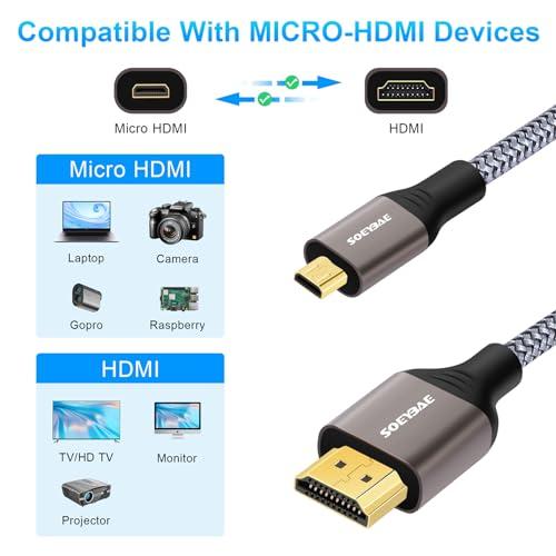 SOEYBAE Micro HDMI-HDMI変換ケーブル 3M （Micro Type Dオス - Aオス) 4K@60Hz 高速1 ...