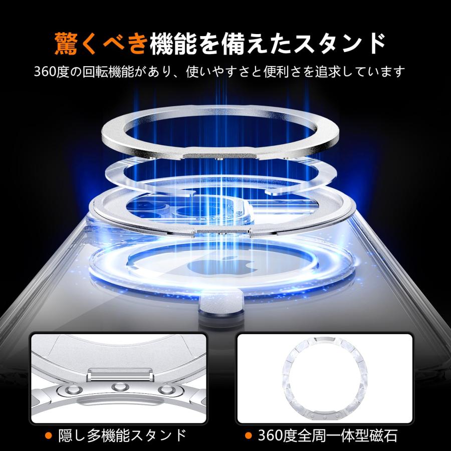 KMAMBNG iPhone 13 Pro 用 ケース 縦横両対応 リング 多機能360度回転