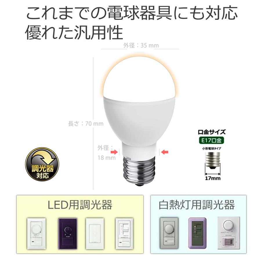 ミニクリプトン型 LED電球 調光器対応 E17口金 電球色 60W形相当 760lm