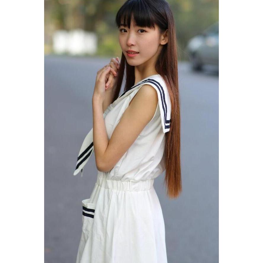 夏 ワンピース セーラー服 マリン風ドレス ひざ丈 ノースリーブ 女子中高生 学院風 コスプレ仮装 Jk制服cosplay カジュアルウェア 2枚送料無料 5 A S K 通販 Yahoo ショッピング