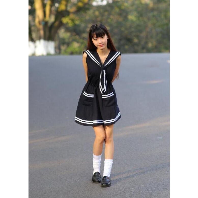 夏 ワンピース セーラー服 マリン風ドレス ひざ丈 ノースリーブ 女子中高生 学院風 コスプレ仮装 Jk制服cosplay カジュアルウェア 2枚送料無料 5 A S K 通販 Yahoo ショッピング