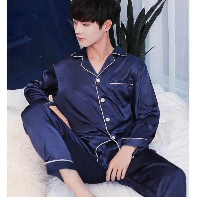 メンズパジャマ 2点上下セット アイスシルク 薄手 高級感 長袖 長ズボン 半袖 半ズボン 前開き ルームウェア 寝巻き 二枚送料無料 D3 A S K 通販 Yahoo ショッピング