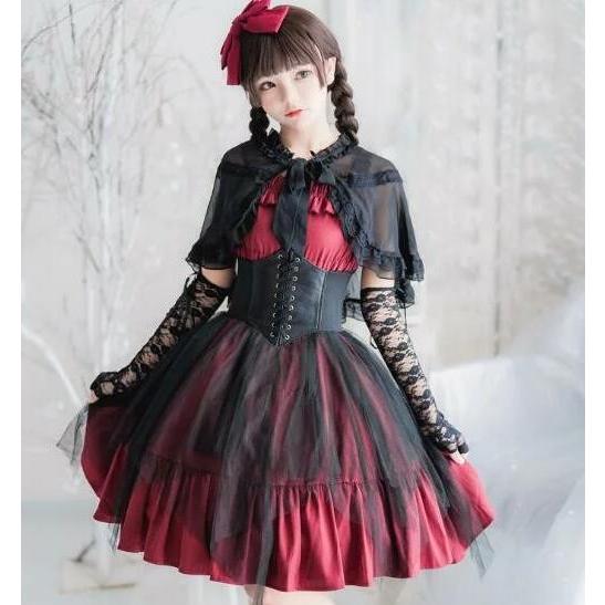 ロリータ服 コスプレ衣装 ゴシック暗黒系 ワンピース 二次元ドレス 美少女 欧米風宮廷風 4点セット スカラップ ボリューム コスチューム 赤 黒 2枚送料無料 E66 A S K 通販 Yahoo ショッピング